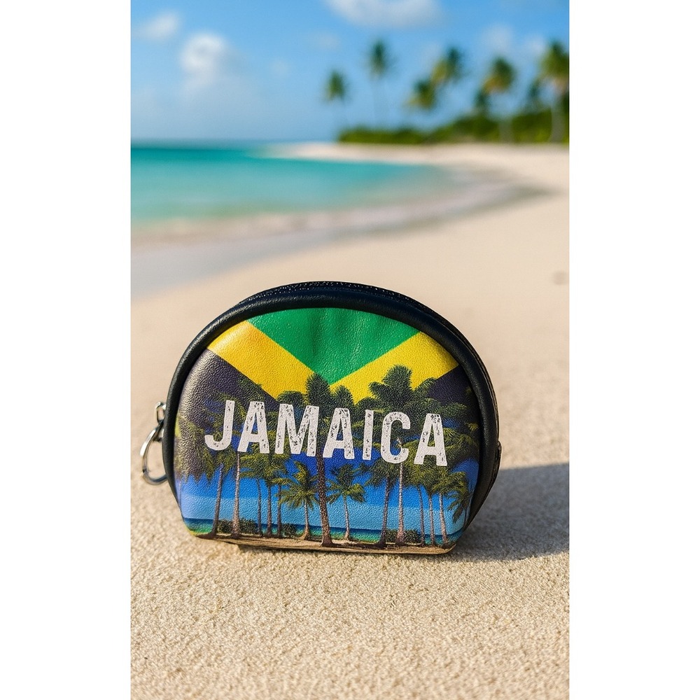 Robin Ruth Jamaica Coin Purse Round‎ Zipper Key Ring Palm Trees NWT